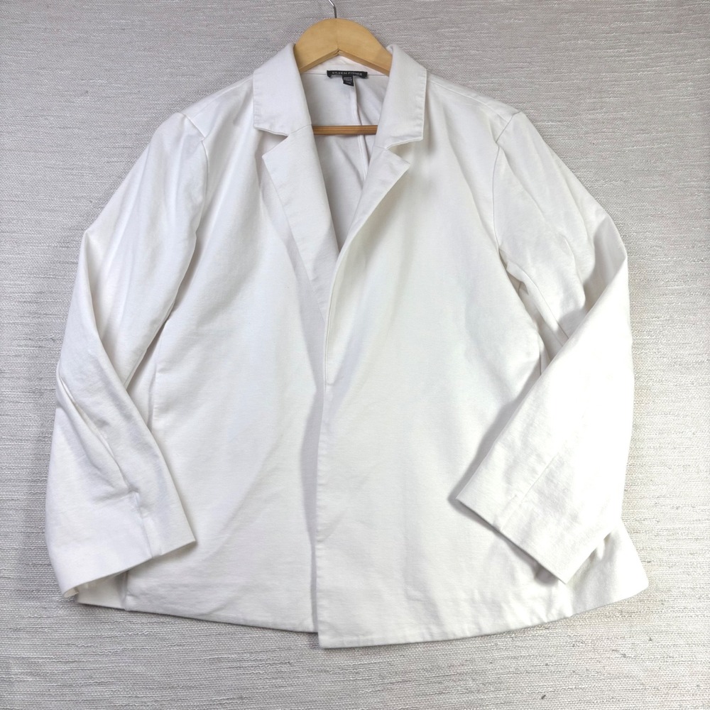 Eileen Fisher White Organic Cotton Blend Open Front Blazer Jacket Womens Medium